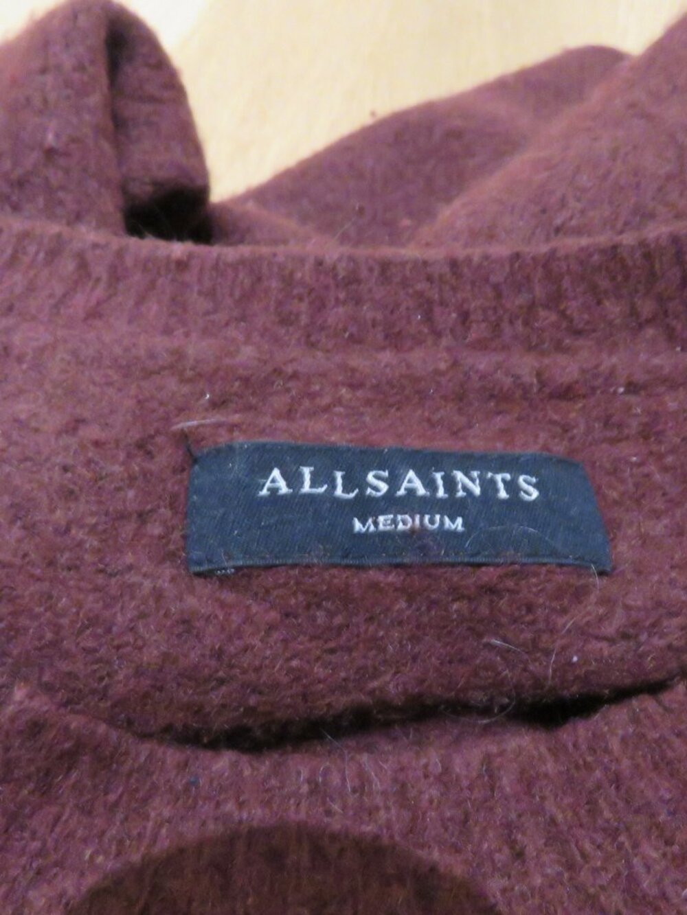 ALL SAINTS Hawk Crew Sweater Wool Yak Blend Burgundy Men's Medium Minimalist - Picture 12 of 12